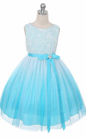 Tea-Length Broach Tiered Flower Girl Dress