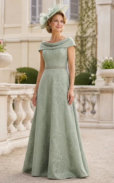 A-Line Off-the-Shoulder Short Sleeve Tulle Mother Dress with Lace