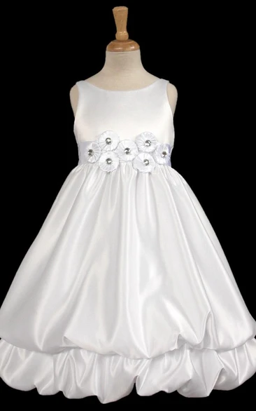 Tea-Length Sleeveless Bowed Flower Girl Dress