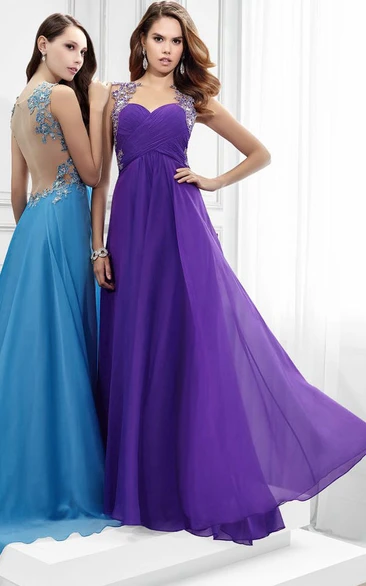 Scoop Neck Sleeveless Criss-Cross Chiffon Prom Dress