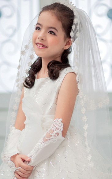 Princess Crown Flower Applique Tulle Flower Girl Veil Accessories