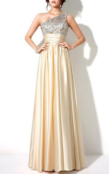 Stylish Beaded Sequins One-Shoulder Long Prom Dress