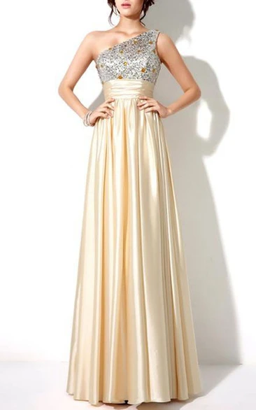 Stylish Beaded Sequins One-Shoulder Long Prom Dress