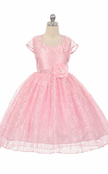 High-Low Floral Criss-Cross Lace Flower Girl Dress With Sash