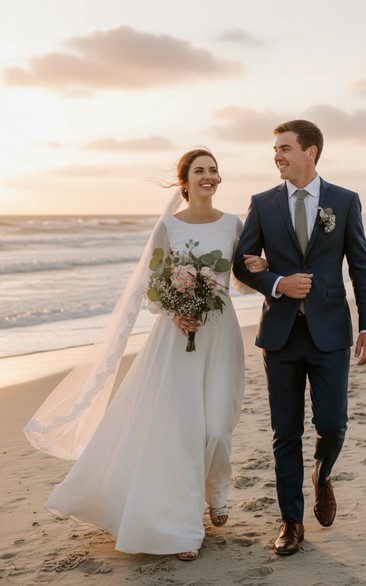 Simple Modest Chiffon Bridal Dress