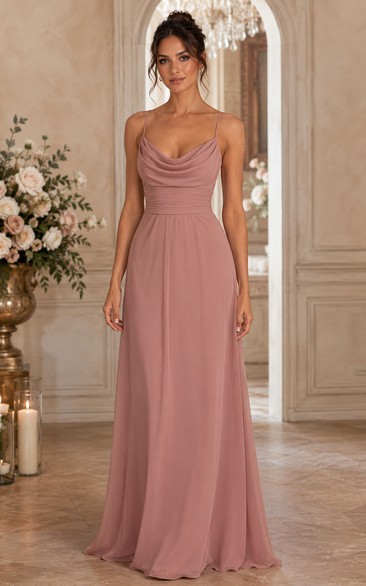 Dusty Rose A-Line Chiffon Cowl Neck Bridesmaid Dress