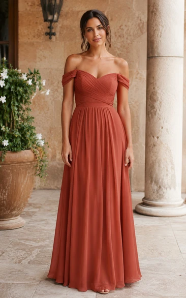 Papaya Off-the-Shoulder Chiffon A-Line Bridesmaid Dress