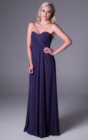 Sweetheart Sleeveless Ruched Chiffon Bridesmaid Dress With Beading