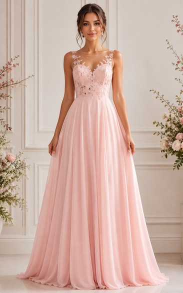 A-Line Lace Bridesmaid Dress with V-neck, Sleeveless and Lace Appliques, Floor Length