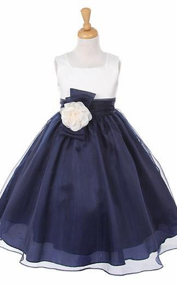 Floral Floral Bowed Organza & Satin Flower Girl First Communion Dress With Sash