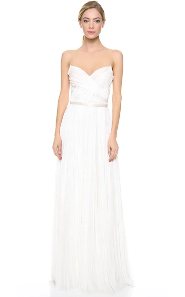 Long Sweetheart Sheath Chiffon Dress With Satin Sash