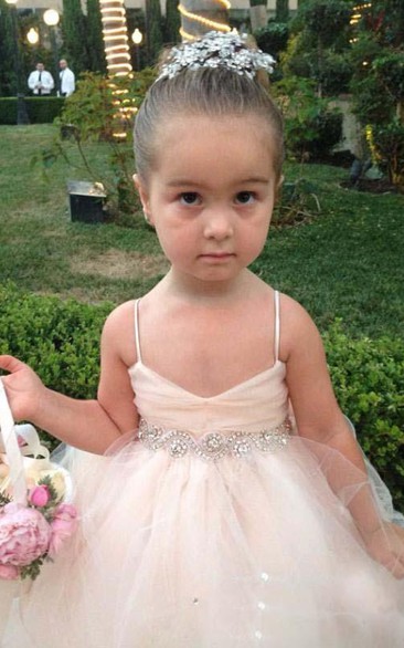 Lovely Spaghetti Strap Tulle Princess Flower Girl Dress Bowknot