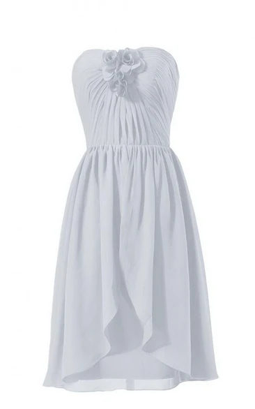 Strapless Short Tiered Dress With Floral Bodice