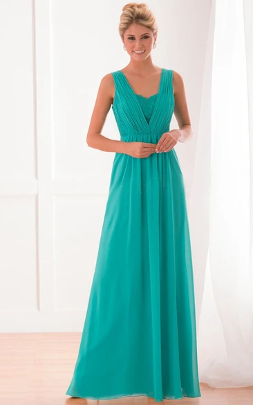 Sleeveless A-Line Bridesmaid Dress With Lace Detail And V-Back
