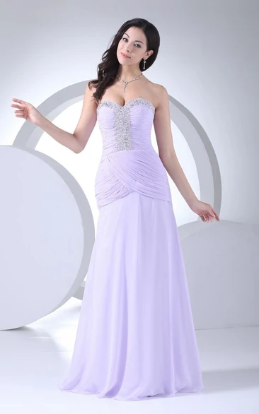 Sweetheart Maxi Chiffon Ruched Dress With Beading