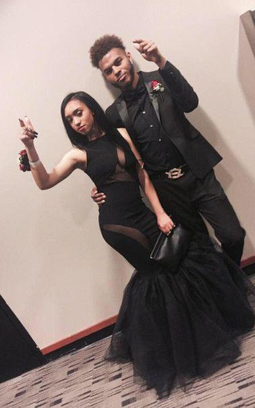 Sexy Black Sleeveless Prom Dresses Mermaid Tulle Party Gowns
