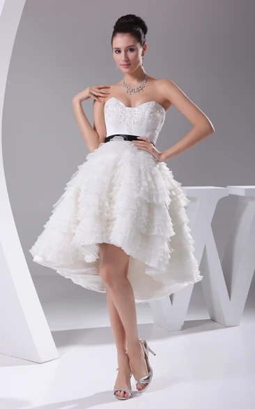 Sweetheart Appliqued High-Low Lace Short Wedding Dress Open Back