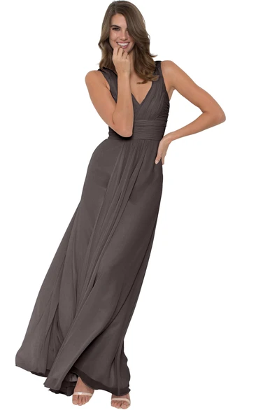 V-Neck Ruched Sleeveless Chiffon Muti-Color Convertible Bridesmaid Dress