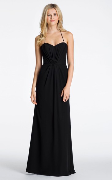 Spaghetti Ruched Sleeveless Chiffon Bridesmaid Dress With Straps
