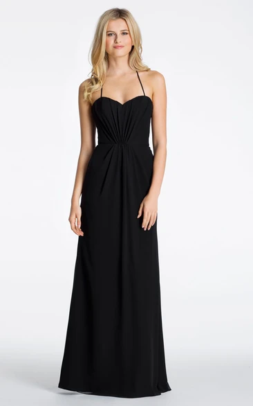 Spaghetti Ruched Sleeveless Chiffon Bridesmaid Dress With Straps