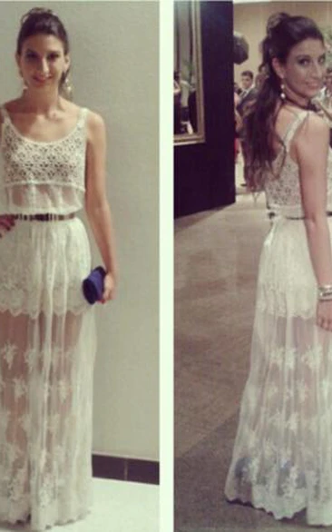 Vestidos White Lace Prom Dress Formales Babyonlinedress Chiffon Jewel Waistband Evening Dress