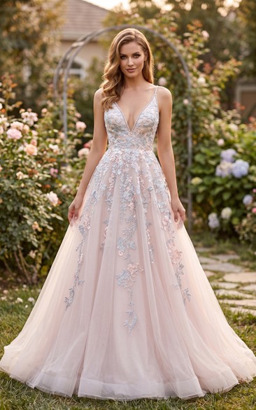 Schlichtes, bodenlanges, ärmelloses A-Linien-Abendkleid aus Tüll mit Reißverschluss und Applikationen
