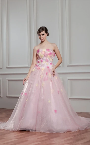 Floral A-Line Brush Train and Dress With Pleats