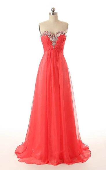 Romantic Sweetheart Long Chiffon Dress With Decorated Neckline