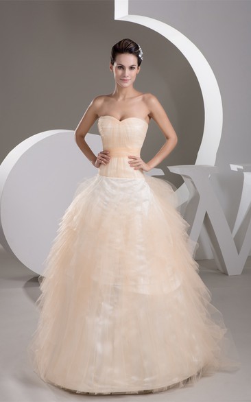 Sweetheart Tulle Sweep Train and Ball-Gown With Ruching