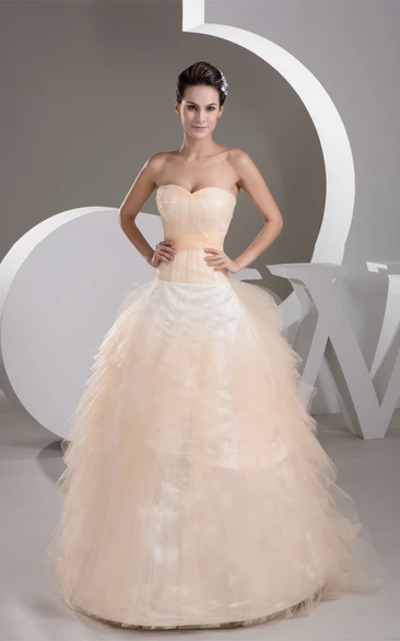 Sweetheart Tulle Sweep Train and Ball-Gown With Ruching