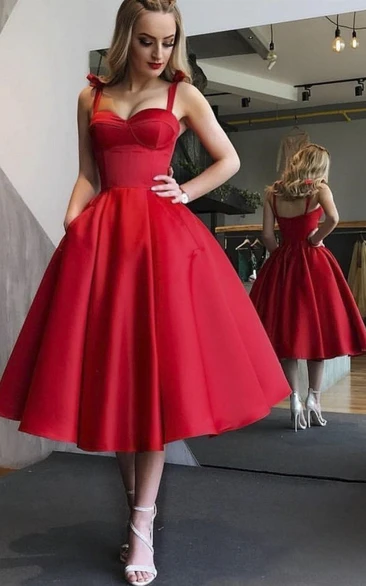 Vintage 1950s Pinup Tea-length Rockabilly Homecoming Red Prom Dress