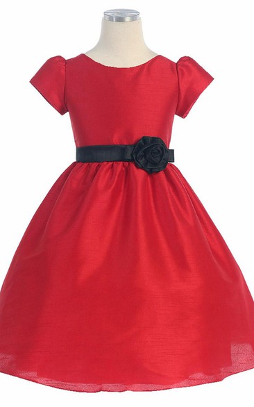 Tea-Length Tiered Cap-Sleeve Flower Girl Dress