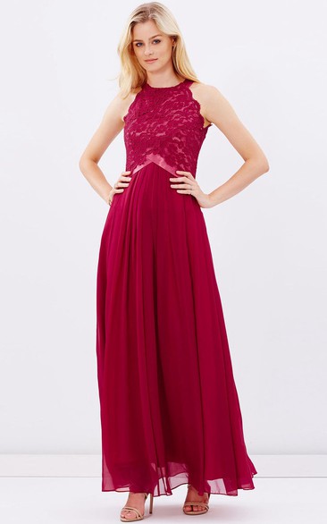 Ankle-Length Sleeveless Appliqued Scoop Neck Chiffon Bridesmaid Dress
