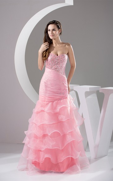 Sweetheart Tiered Column Dress With Jeweled Bodice