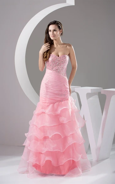 Sweetheart Tiered Column Dress With Jeweled Bodice