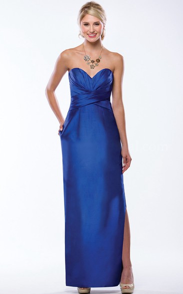 Sweetheart Long Bridesmaid Dress With Side Slit And Pockets