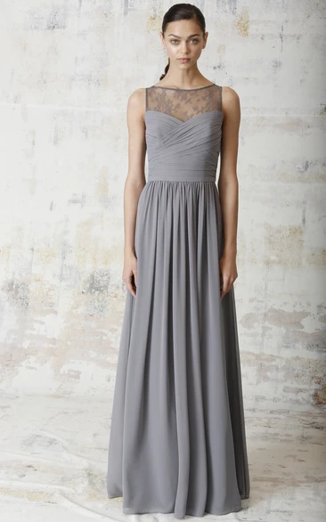 Floor-Length Criss-Cross Sleeveless Bateau Neck Chiffon Bridesmaid Dress