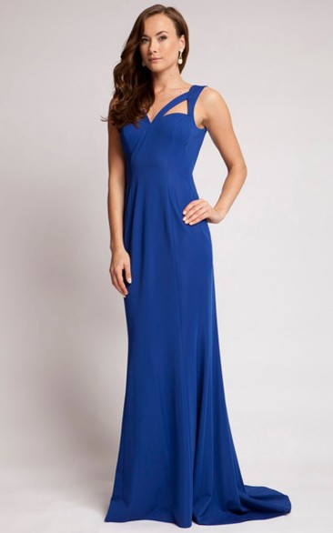 Strapped Sleeveless Jersey Prom Dress With Brush Train