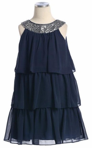 Embroideried Chiffon&Sequins Flower Girl Dress