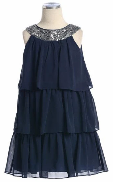 Embroideried Chiffon&Sequins Flower Girl Dress