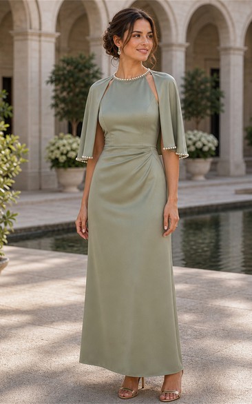 Sage Cape Sleeve Halter Sheath Floor-Length Mother Dress