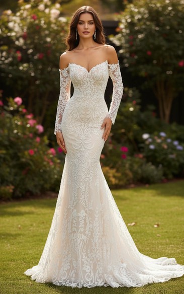 Sexy Off-the-Shoulder Long Sleeve Mermaid Lace Wedding Dress