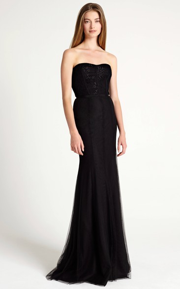 Maxi Strapless Appliqued Tulle Bridesmaid Dress