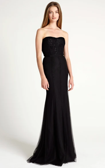 Maxi Strapless Appliqued Tulle Bridesmaid Dress