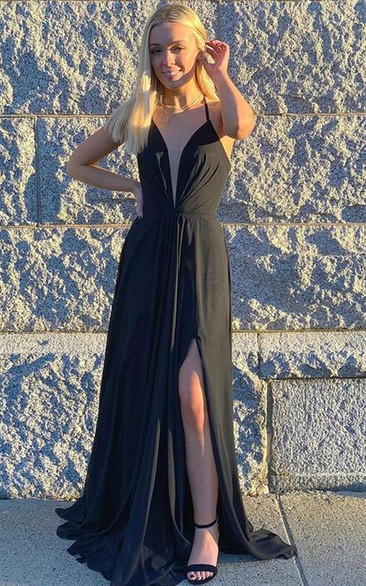 Casual A Line Jersey Floor-length Sleeveless Open Back Evening Dress with Split Front