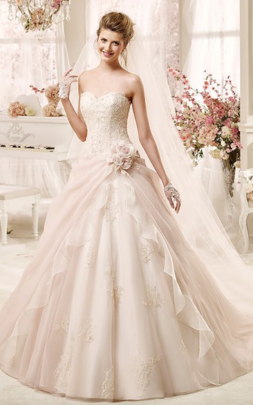 Lovely Sweetheart A-line Dress with Flowers and Asymmetrical Overlayer
