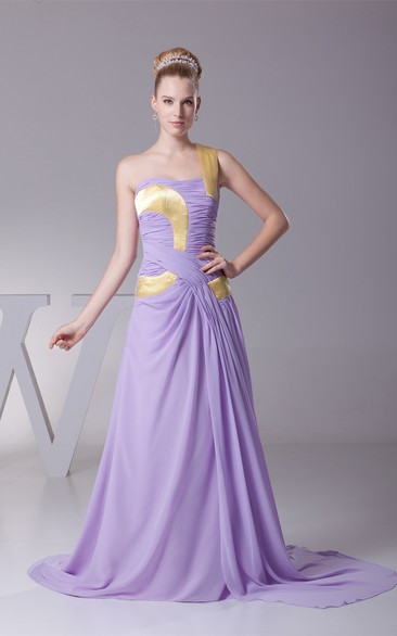 Sleeveless Ruched Maxi Chiffon Dress With Single Strap