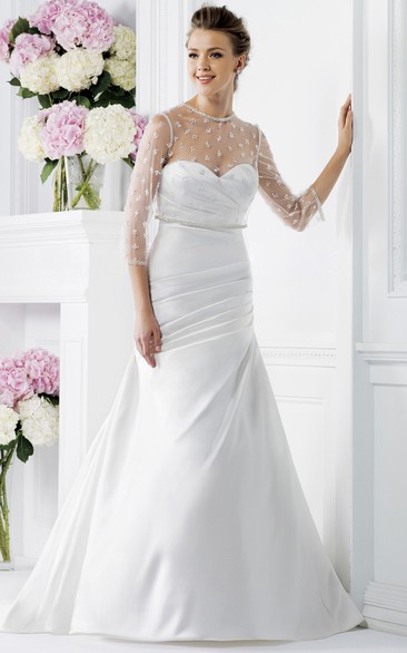 Sweetheart Wedding Wedding Dress With Detachable Illusion 3-4 Sleeved Overlay