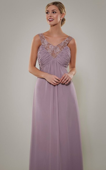 V-Neck Empire Ruched Sleeveless Chiffon Bridesmaid Dress