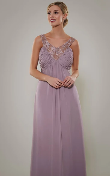 V-Neck Empire Ruched Sleeveless Chiffon Bridesmaid Dress